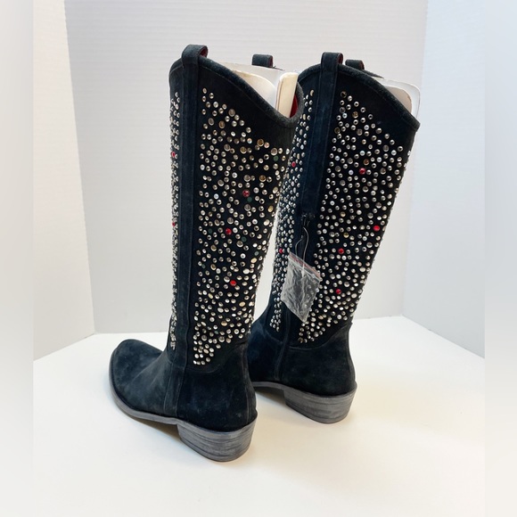 Beverly Feldman Western Boots Black Suede Leather Rhinestone Multi-Color Size 9 - Picture 6 of 14
